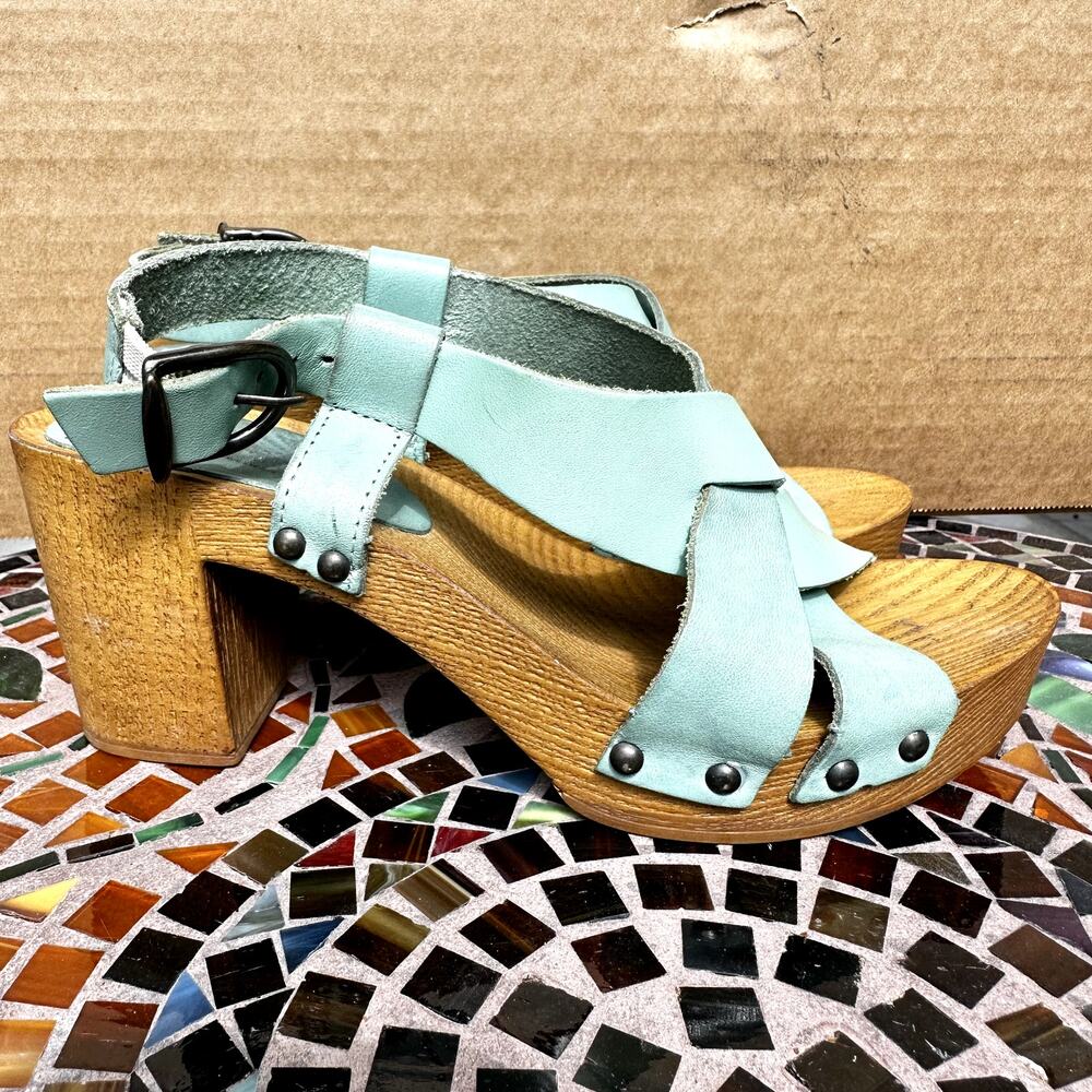 Sundance Denira Slingback Platform Sandals Heel Italian Leather Mint Green 7 - Picture 2 of 6